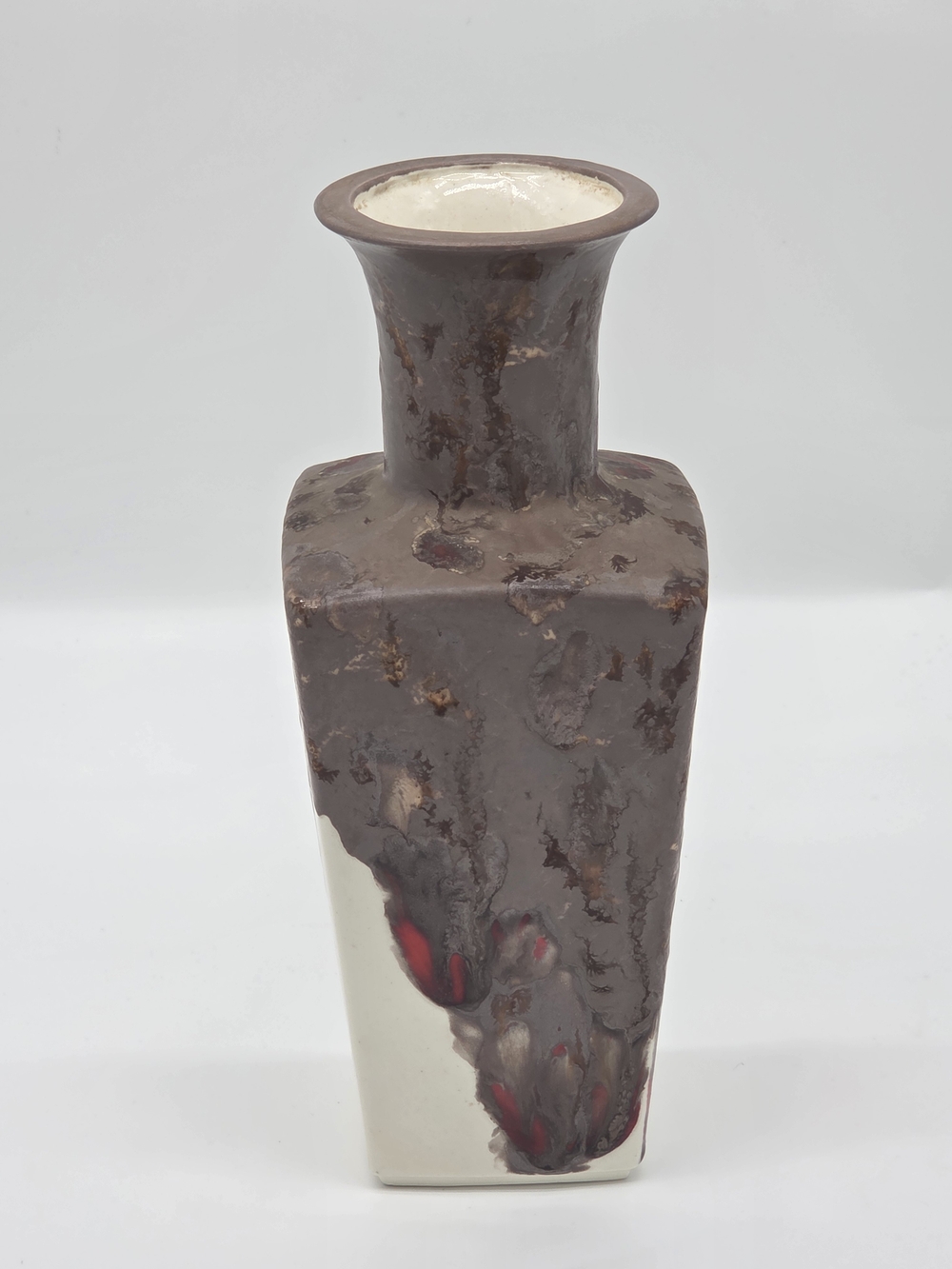 Handpainted Pottery Brown and White Drip Art Vase